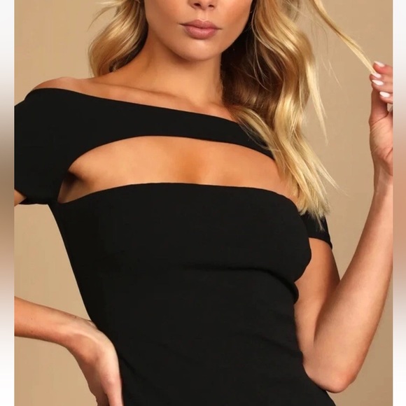 Lulu’s Make a Toast Black Off-the-Shoulder Cutout Midi Dress Womens Small NWOT - Picture 3 of 9